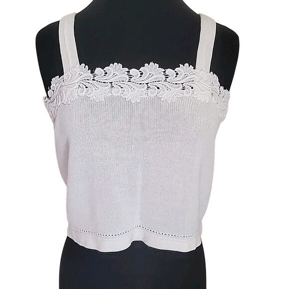 VTG Romantic Cottagecore Knit Crochet Ivory Cardigan + Crop Blouse M EUC - Picture 3 of 12